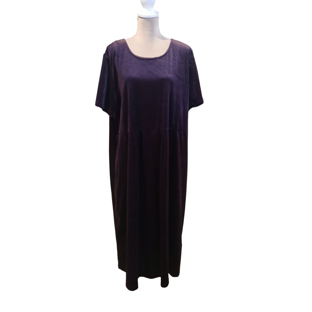 Purple Velvet Short Sleeve Empire Waist Midi Dress Plus Size 2x Modest Formal